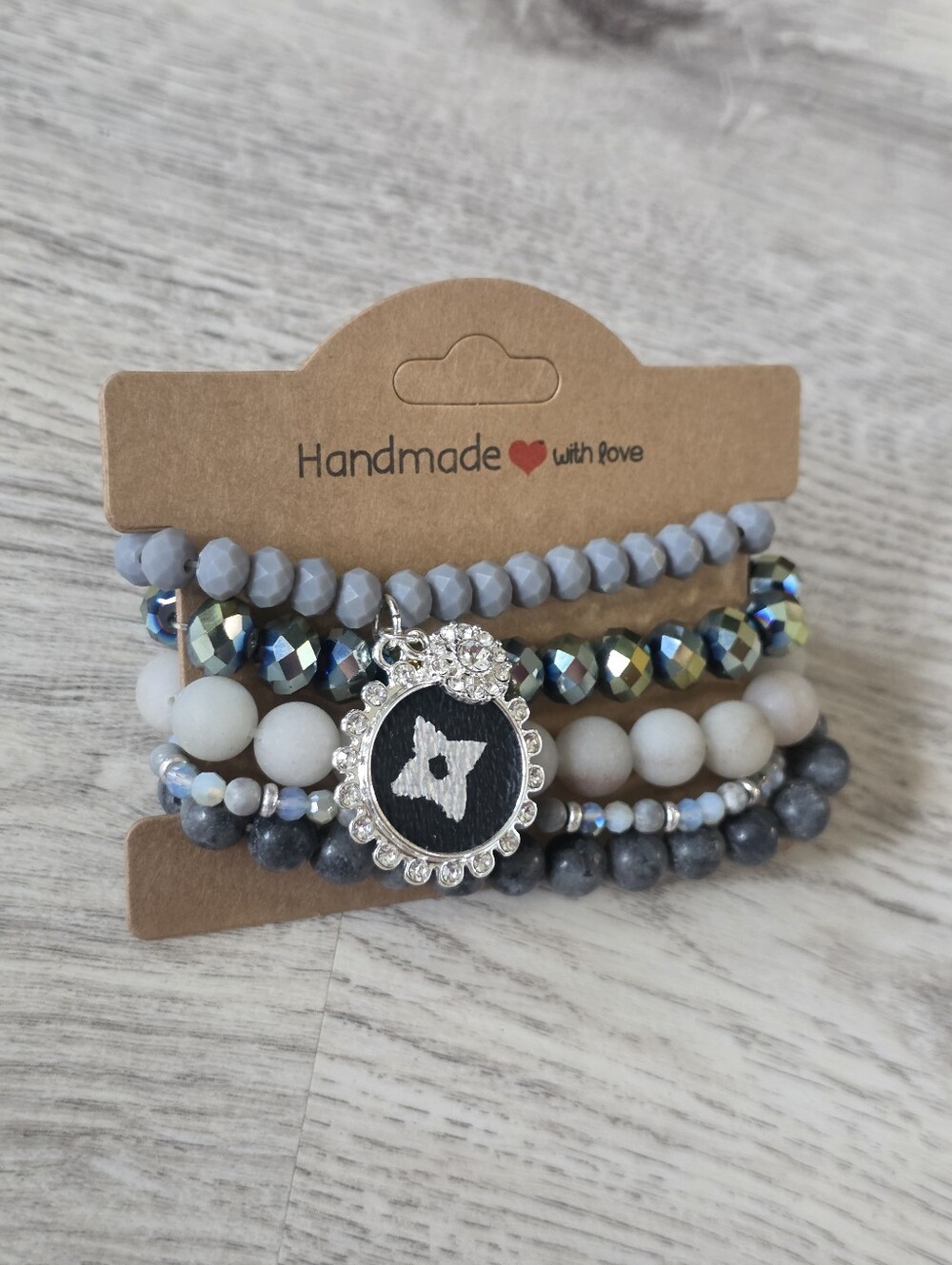 Designer Inspired Charm 5 Lot Bundle Stretch Bracelets Greys & Silver iridescent - Picture 2 of 3